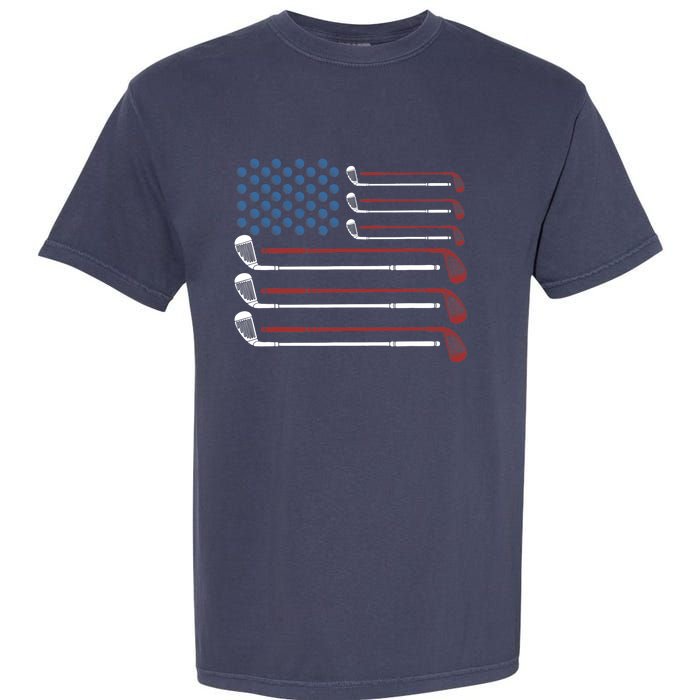 Golf Clubs USA Flag Red White And Blue Garment-Dyed Heavyweight T-Shirt