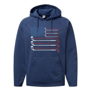 Golf Clubs USA Flag Red White And Blue Performance Fleece Hoodie