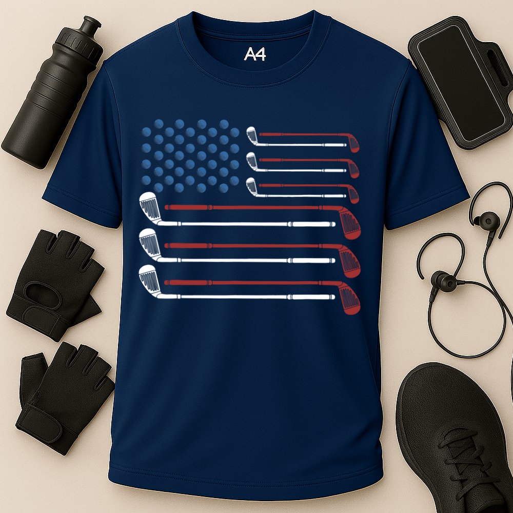 Golf Clubs USA Flag Red White And Blue Cooling Performance Crew T-Shirt