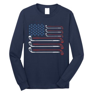 Golf Clubs USA Flag Red White And Blue Long Sleeve Shirt