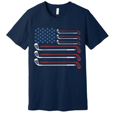 Golf Clubs USA Flag Red White And Blue Premium T-Shirt