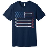 Golf Clubs USA Flag Red White And Blue Premium T-Shirt