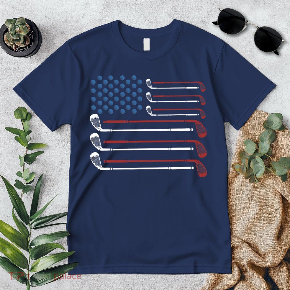 Golf Clubs USA Flag Red White And Blue Premium T-Shirt