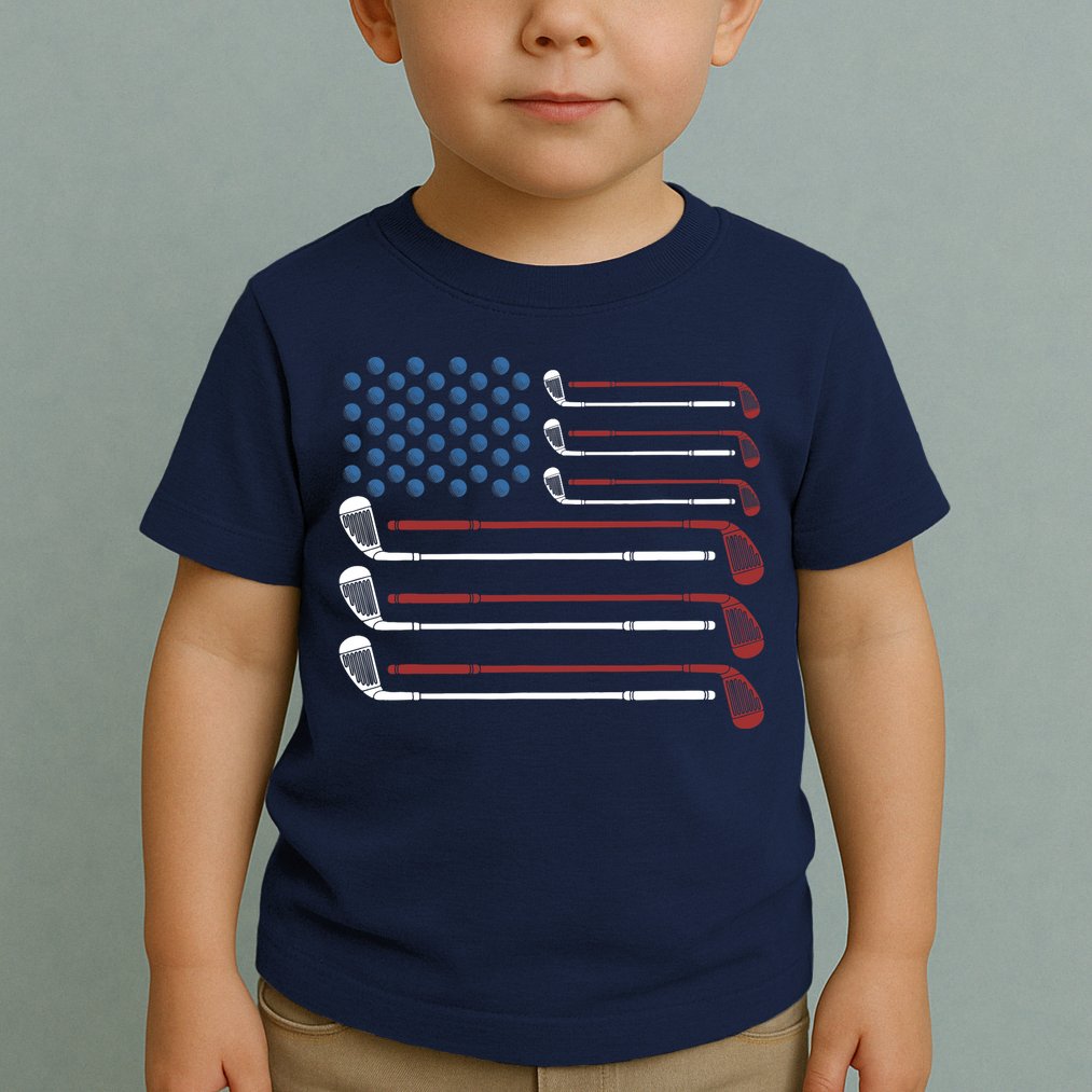 Golf Clubs USA Flag Red White And Blue Toddler T-Shirt