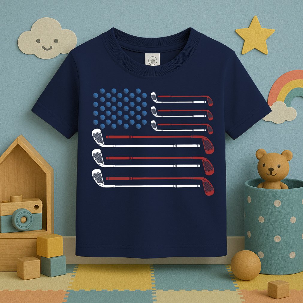 Golf Clubs USA Flag Red White And Blue Toddler T-Shirt