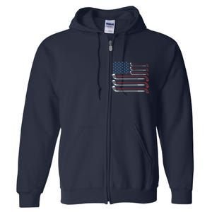 Golf Clubs USA Flag Red White And Blue Full Zip Hoodie