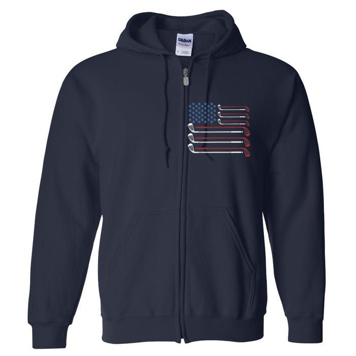 Golf Clubs USA Flag Red White And Blue Full Zip Hoodie