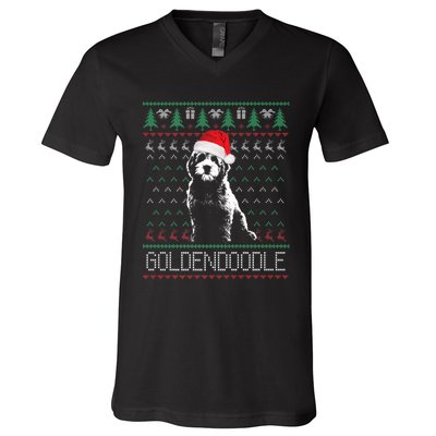 Goldendoodle Christmas Ugly Sweater Santa Dog Lover Funny V-Neck T-Shirt