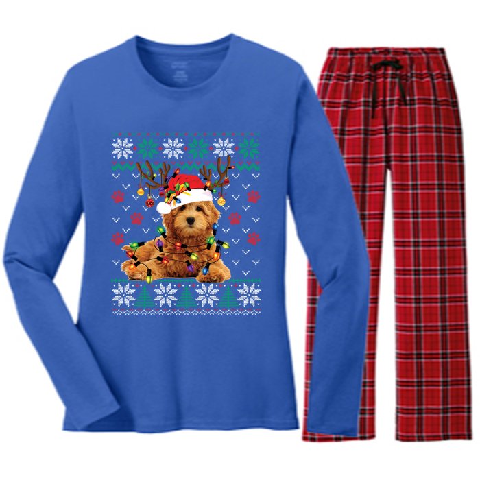 Goldendoodle Christmas Ugly Sweater Funny Dog Lover Xmas Great Gift Women's Long Sleeve Flannel Pajama Set 