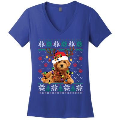 Goldendoodle Christmas Ugly Sweater Funny Dog Lover Xmas Great Gift Women's V-Neck T-Shirt