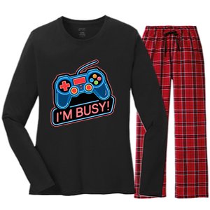 Game Controller Video Game IM Busy Gamer Women's Long Sleeve Flannel Pajama Set 