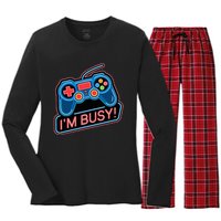 Game Controller Video Game IM Busy Gamer Women's Long Sleeve Flannel Pajama Set 