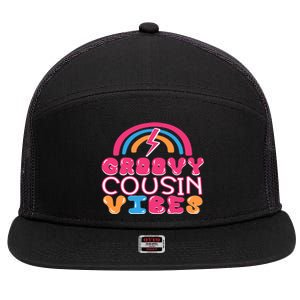 Groovy Cousin Vibes Retro Rainbow Cousin Crew Gift 7 Panel Mesh Trucker Snapback Hat