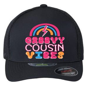 Groovy Cousin Vibes Retro Rainbow Cousin Crew Gift Flexfit Unipanel Trucker Cap