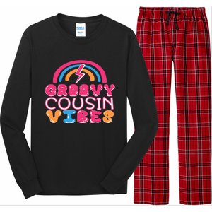 Groovy Cousin Vibes Retro Rainbow Cousin Crew Gift Long Sleeve Pajama Set