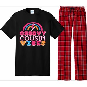 Groovy Cousin Vibes Retro Rainbow Cousin Crew Gift Pajama Set