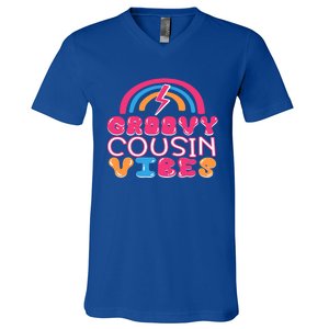 Groovy Cousin Vibes Retro Rainbow Cousin Crew Gift V-Neck T-Shirt