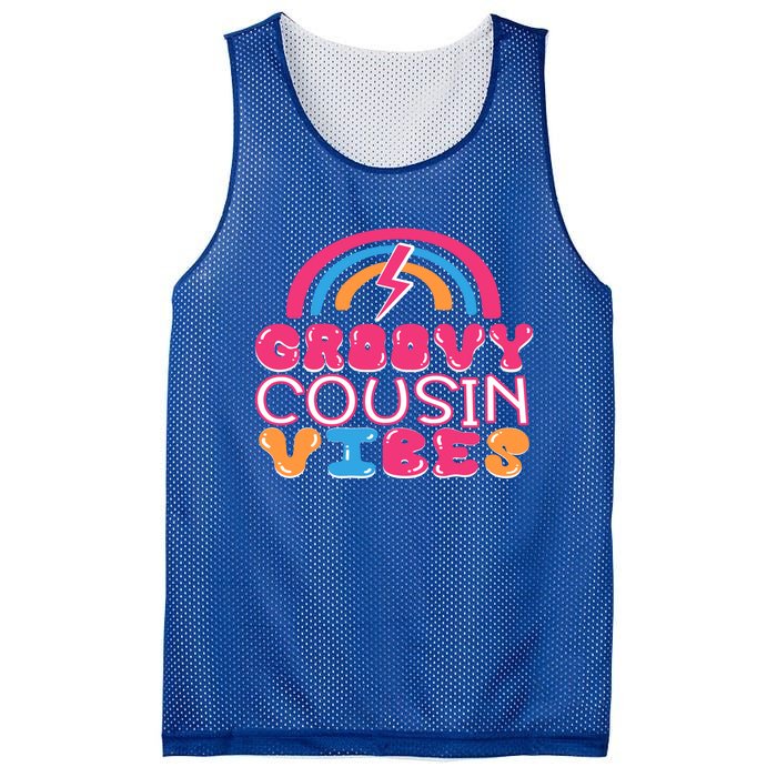 Groovy Cousin Vibes Retro Rainbow Cousin Crew Gift Mesh Reversible Basketball Jersey Tank