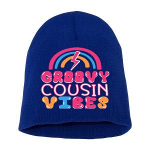 Groovy Cousin Vibes Retro Rainbow Cousin Crew Gift Short Acrylic Beanie