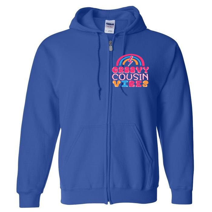 Groovy Cousin Vibes Retro Rainbow Cousin Crew Gift Full Zip Hoodie