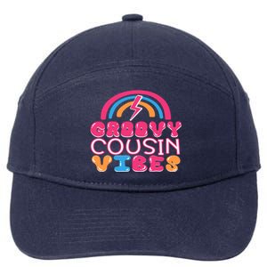 Groovy Cousin Vibes Retro Rainbow Cousin Crew Gift 7-Panel Snapback Hat