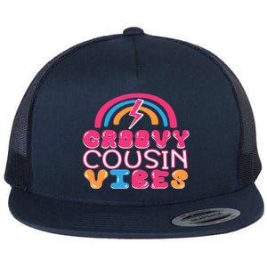 Groovy Cousin Vibes Retro Rainbow Cousin Crew Gift Flat Bill Trucker Hat