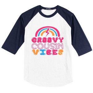 Groovy Cousin Vibes Retro Rainbow Cousin Crew Gift Baseball Sleeve Shirt