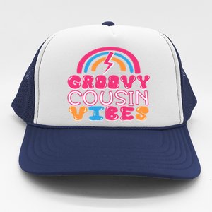 Groovy Cousin Vibes Retro Rainbow Cousin Crew Gift Trucker Hat