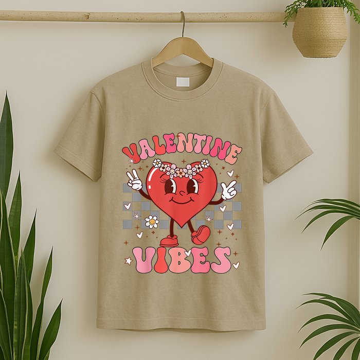 Groovy Checkered Valentine Vibes Valentines Day T-Shirt