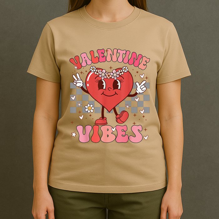 Groovy Checkered Valentine Vibes Valentines Day T-Shirt