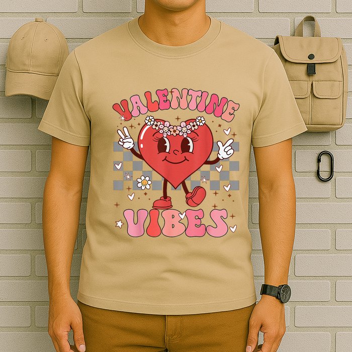 Groovy Checkered Valentine Vibes Valentines Day T-Shirt