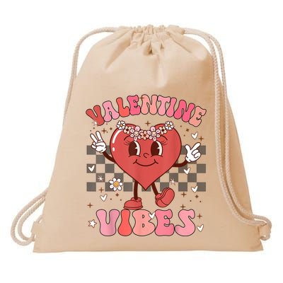 Groovy Checkered Valentine Vibes Valentines Day Drawstring Bag