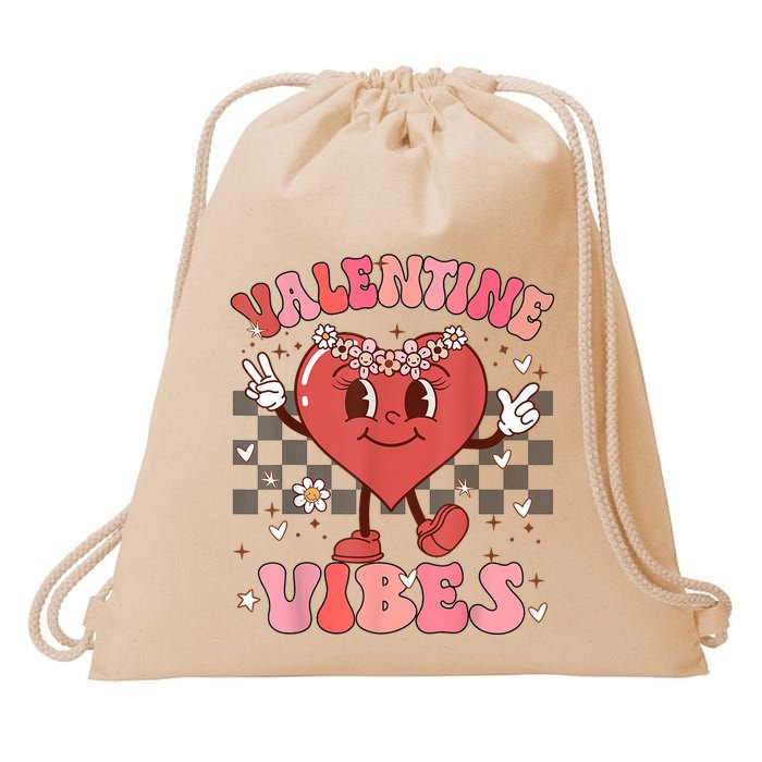 Groovy Checkered Valentine Vibes Valentines Day Drawstring Bag