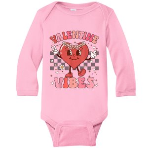 Groovy Checkered Valentine Vibes Valentines Day Baby Long Sleeve Bodysuit