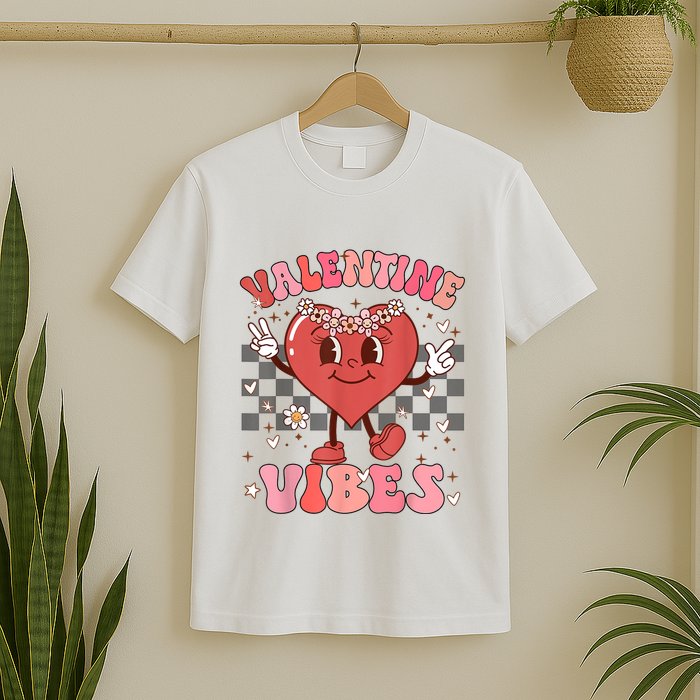 Groovy Checkered Valentine Vibes Valentines Day T-Shirt