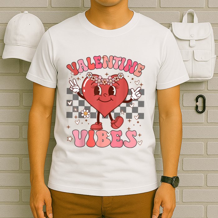 Groovy Checkered Valentine Vibes Valentines Day T-Shirt