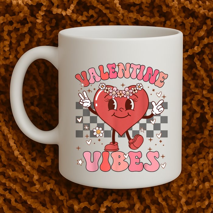 Groovy Checkered Valentine Vibes Valentines Day Mug