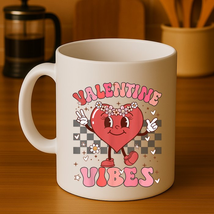 Groovy Checkered Valentine Vibes Valentines Day Mug