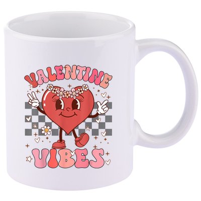 Groovy Checkered Valentine Vibes Valentines Day 11oz C Handle Ceramic Mug