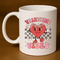 Groovy Checkered Valentine Vibes Valentines Day 11oz C Handle Ceramic Mug