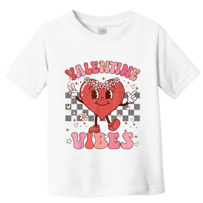Groovy Checkered Valentine Vibes Valentines Day Toddler T-Shirt