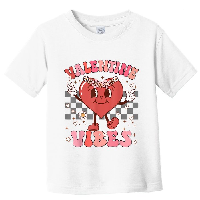 Groovy Checkered Valentine Vibes Valentines Day Toddler T-Shirt
