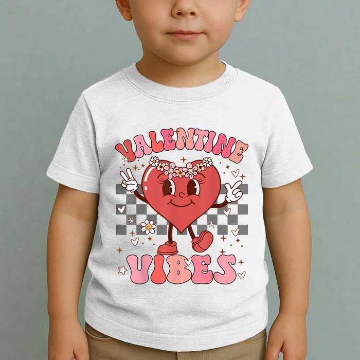 Groovy Checkered Valentine Vibes Valentines Day Toddler T-Shirt