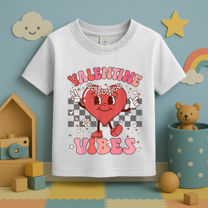 Groovy Checkered Valentine Vibes Valentines Day Toddler T-Shirt