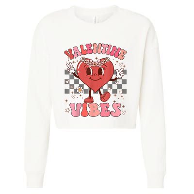 Groovy Checkered Valentine Vibes Valentines Day Cropped Pullover Crew