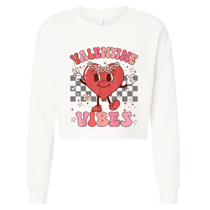 Groovy Checkered Valentine Vibes Valentines Day Cropped Pullover Crew