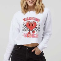 Groovy Checkered Valentine Vibes Valentines Day Cropped Pullover Crew