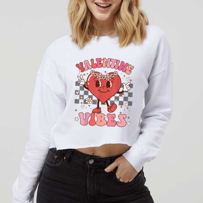 Groovy Checkered Valentine Vibes Valentines Day Cropped Pullover Crew