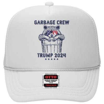 Garbage Crew Vote Trump 2024 Funny Republican Raccoon High Crown Mesh Back Trucker Hat