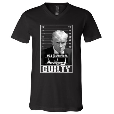 Guilty Conviction Verdict Donald Trump Mug Shot Jail Picture V-Neck T-Shirt